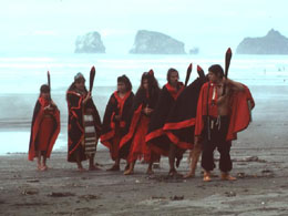 Quinalt dancers on the beach