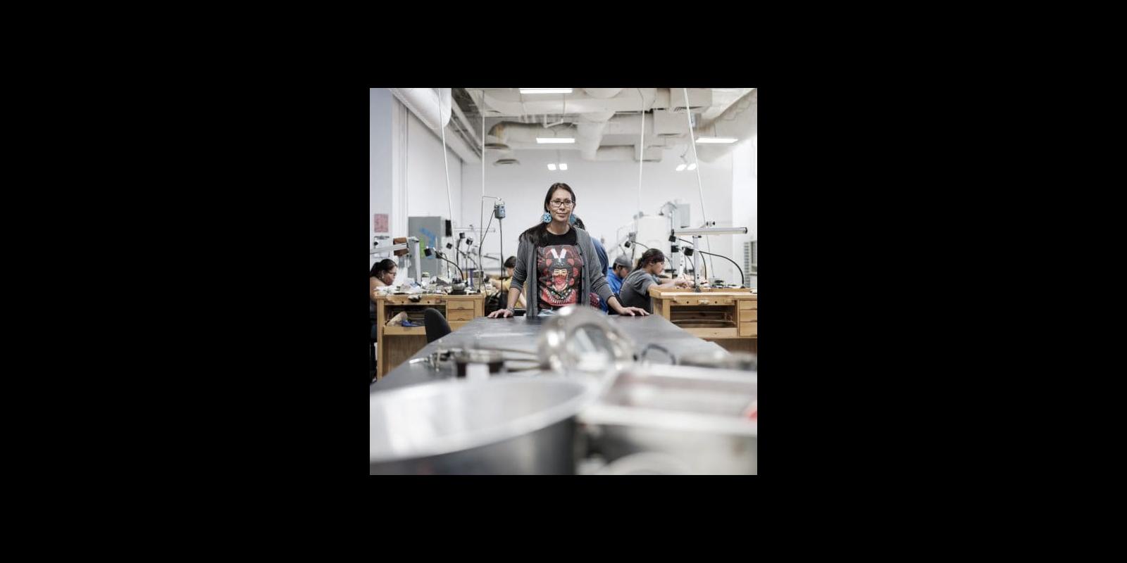 Jodi Webster (Ho-Chunk Nation) in the IAIA Jewelry Studio
