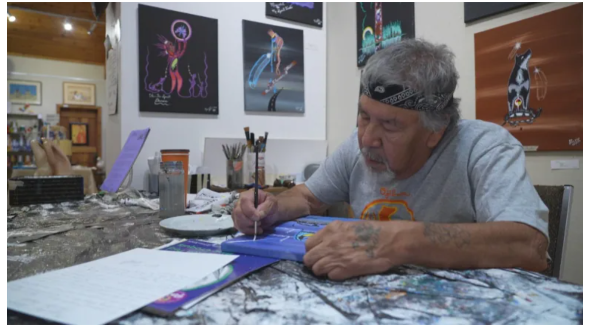 Freddy Taylor, 76, a residential school survivor, says the Creator gave him the gift of painting. (CBC)